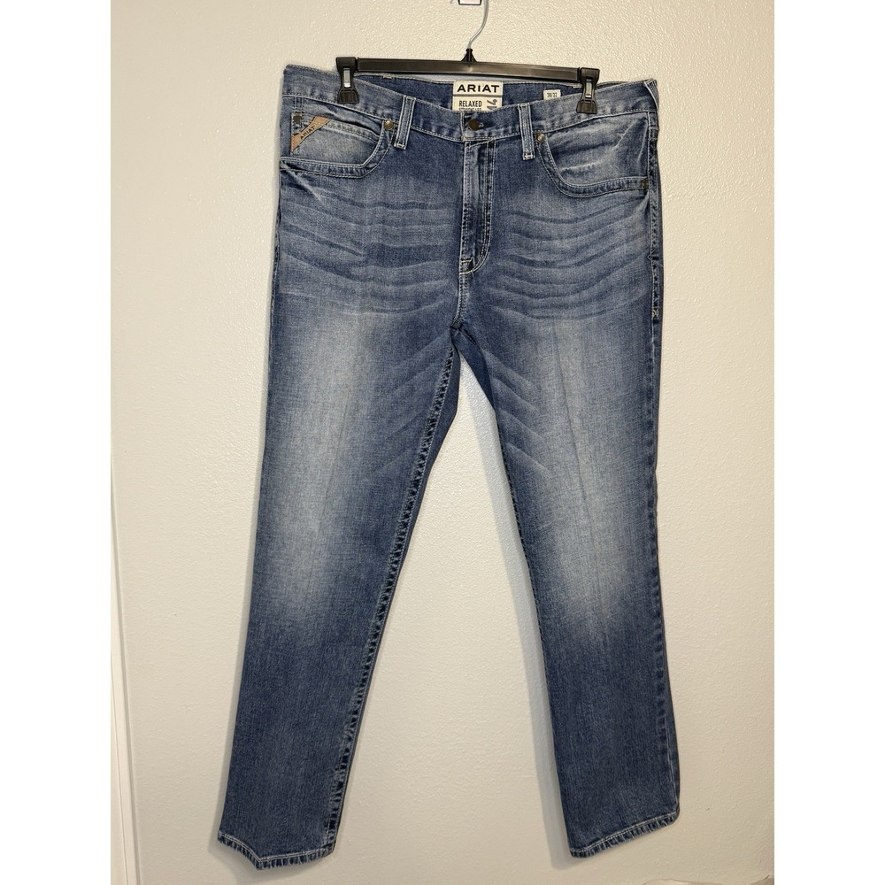 Ariat M4 Jeans Mens 38x32 Blue Relaxed Boot Medium Wash Pant Western Starched